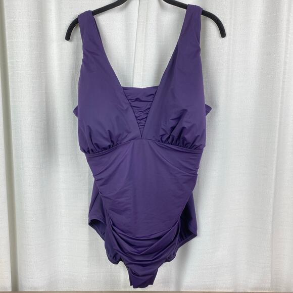 Lands End Purple Slendersuit Grecian Tummy Control One Piece Swimsuit Sz.20W - Picture 4 of 16